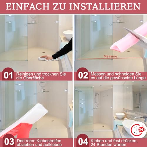 alophoty 1M Schwallschutzleiste Dusche Selbstklebend Transparent- Silikon Wasserstopper Dusche Boden, Nass-Trocken-Trennung für Dusche, Bad und Küche, Einfache Montage