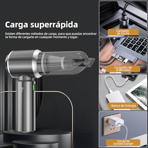 Aspirador de Mano, 26000Pa Mini Aspirador Recargable, Aspiradoras de Mano Coche 3 en 1 con Motor sin escobillas, Aspirador sin Cable para Coche, para Uso en la Oficina, el hogar, la Cocina 4 Aspirador De Mano, 26000pa Mini Aspirador Recargable, Aspiradoras De Mano Coche 3 En 1 Con Motor Sin Escobillas, Aspirador Sin Cable Para Coche, Para Uso En La Oficina, El Hogar, La Cocina