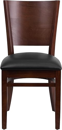 Miniatura 7 de Flash Furniture Lacey Series - Juego de 2 sillas de restaurante de madera de nogal con respaldo sólido, asiento de vinilo negro
