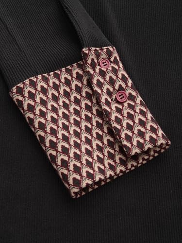 CIDER Long Sleeve Tops Geometric Contrasting Business Casual Top Button Collar Fitted Knit Blouse Shirt4