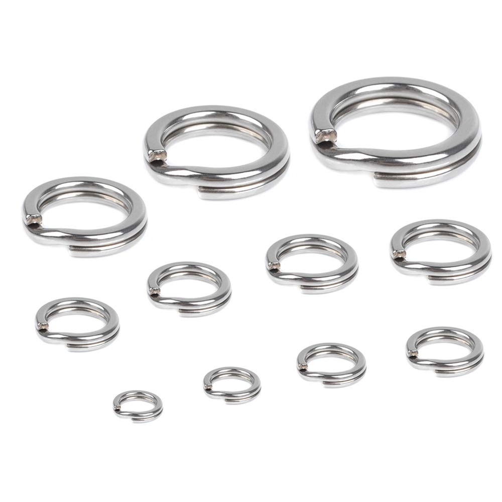 100-Pack Fishing Split Rings Stainless Steel Lure Rings, 9-400LB Hyper Wire Fishing Rings Heavy Duty Flattened Saltwater Terminal Tackles Lure Connectors Solid Rings Snap Rings