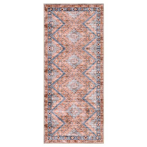 Lahome Vintage Washable Runner Rug - 2X6 Rug Runners For Hallways 6 Feet Geometric Non-Slip Kitchen Runner Rug Ultra-Thin Bathroom Runner Rugs For Entryway Laundry Bedroom (2X6Ft,Orange) #TOP6