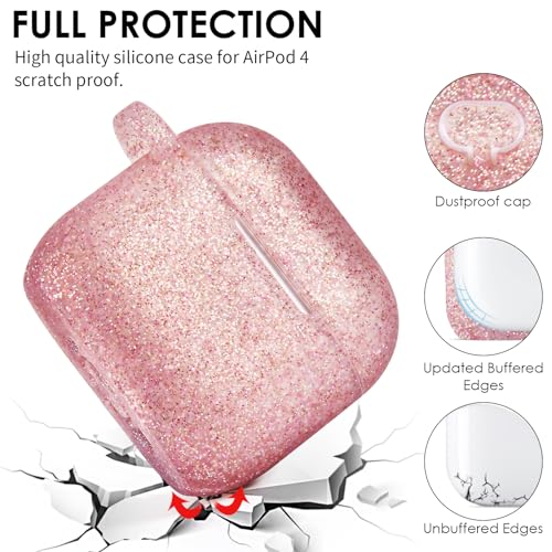 Image of Filoto Compatible with AirPods 4 Case, Cute Compatible with AirPods 4 Case Cover for Women Girls, Silicone Protective Case with Bracelet Keychain(Rose Gold)