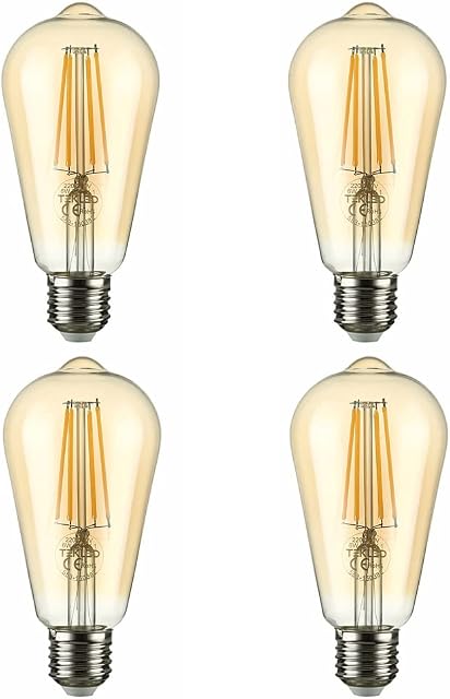 TEKLED® ST64 Filament Vintage DIMMABLE LED Bulbs | E27 Edison Screw | Energy Saving 6.5W Light Bulb 53W Equivalent | Amber 2400K 680LM | 4-Pack | Warm White