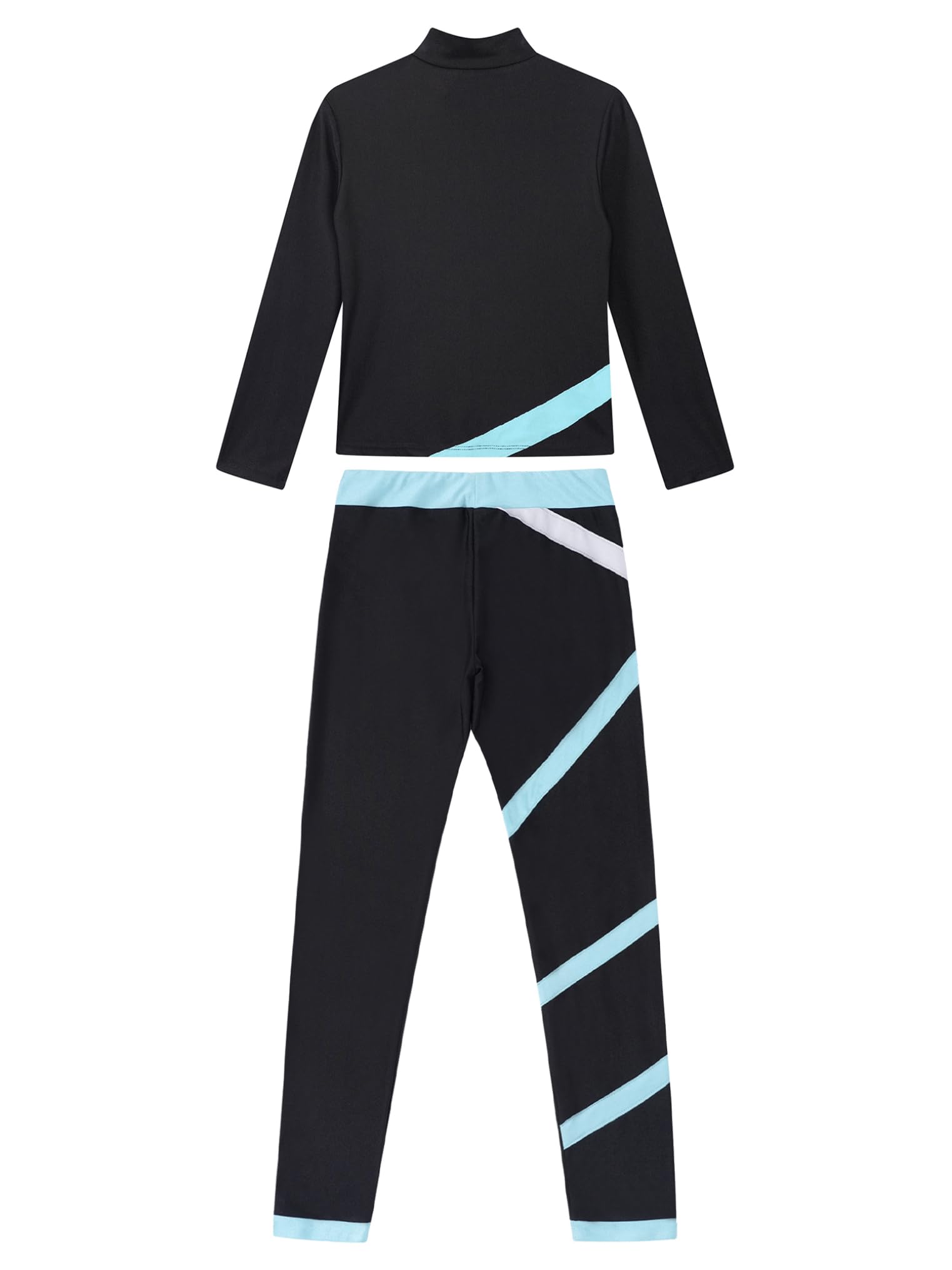 Freebily Kinder Trainingsanzüg Mädchen Eiskunstlauf Anzug Jacke Leggings Set Mit Strass-Stern Und Patchwork Eislaufen Sport Sweatsuit Tanzanzug Hellblau 170