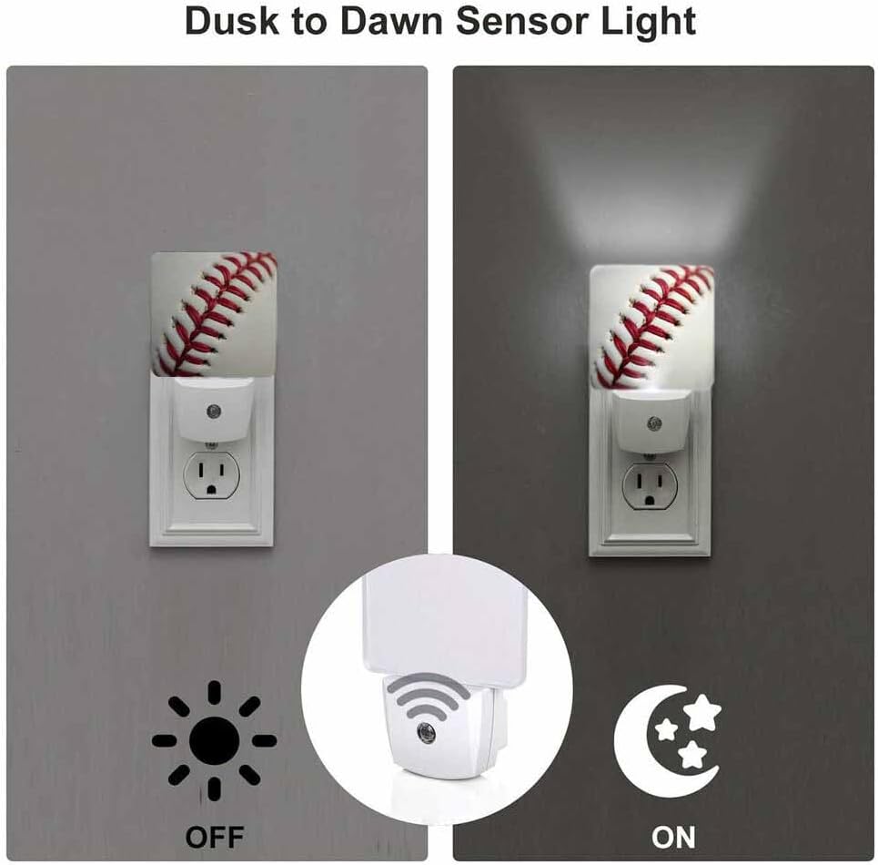 Baseball Stitching LED Night Lights Plug into Wall Red Stitching 0.5W Plug in Night Light, Dusk to Dawn, Bright Nightlight Auto On/Off, for Room Bedroom Bathroom