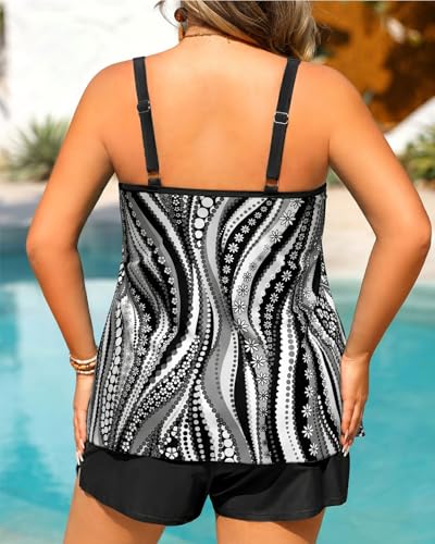 Image of Tempt Me Plus Size Tankini Swimsuits - Women Two Piece Tankini Top with Shorts Flowy Swimsuit 2025 Bathing Suits