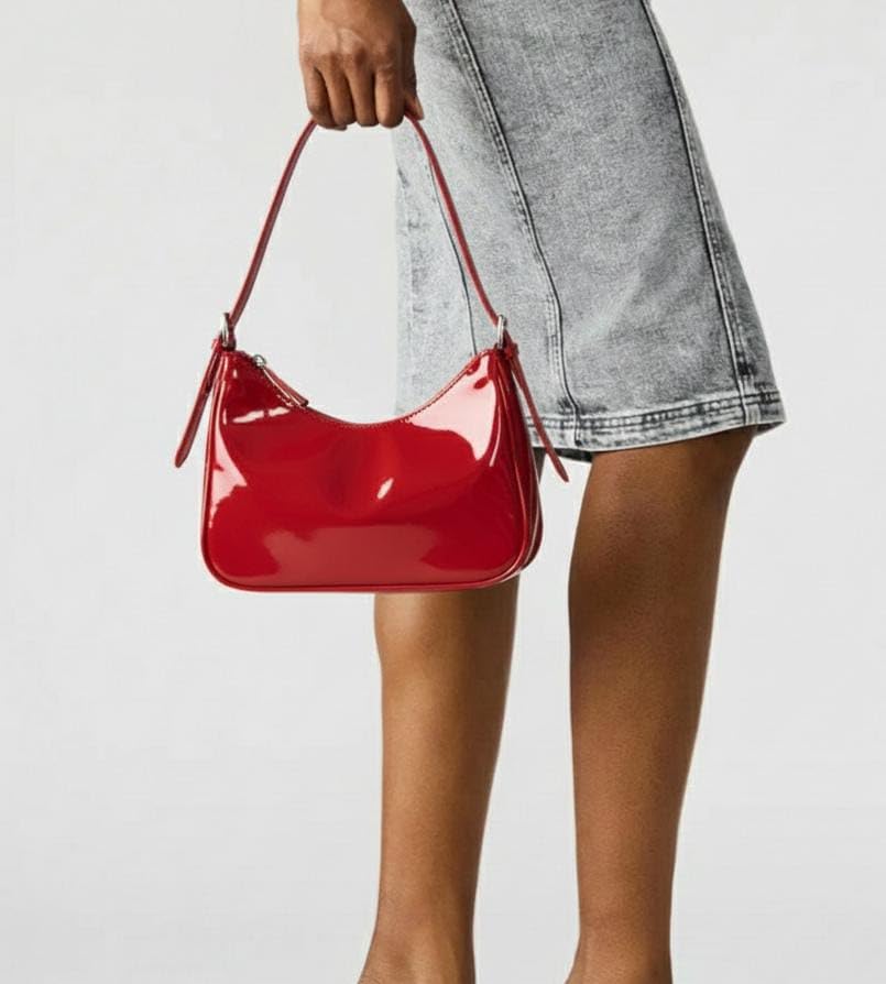 Image of Women Stylish Patent Leather Shoulder Bag | Glossy Handbag for Girls & Ladies | Trendy Mini Purse for Party, Casual & Daily Use