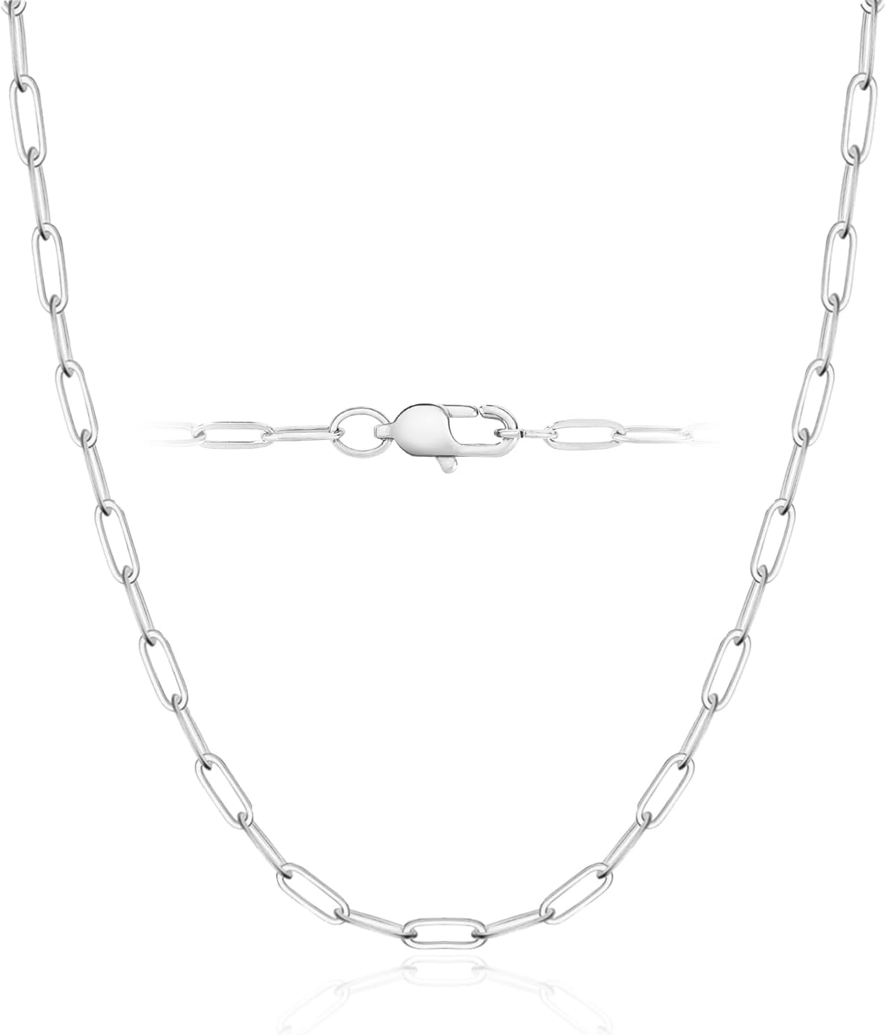 18K Gold Plated and 925 Sterling Silver Paperclip Chain Necklace for Women, 2.5mm Strong Women's Chain Necklace, Comfortable and Not Hypoallergenic Necklace for Women