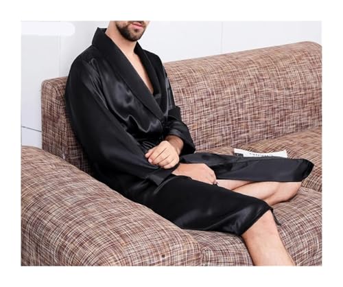 Ropa de dormir de satén de seda negra con acabados premium para caballeros de talla grande 8
