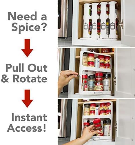 Cabinet Caddy (Black - Pull-and-Rotate Spice Rack Organizer, Two 2-Tiered Shelves, Modular, Non-Skid Base, Store Prescriptions, Hardware, Essential Oils, Crafts (10.75" H x 5.25" W x 10.75" D)