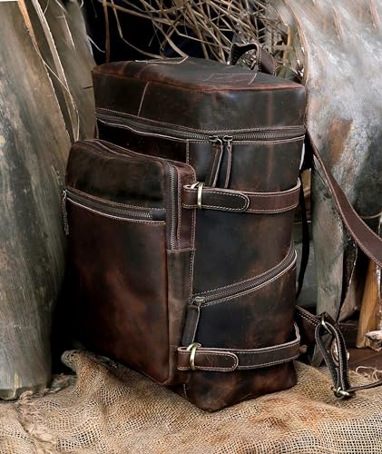 HLC Leather Brown Backpack For Men 17 Inch Genuine Laptop Backpack For Women Men Genuine Leather Backpack Vintage Large Capacity Business Retro Daypack3