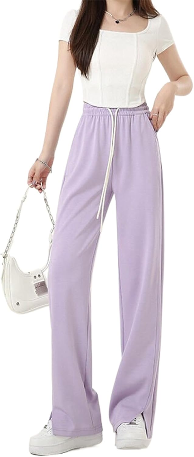 Women's Spring Fall High Waist Straight Casual Wide Leg Pants