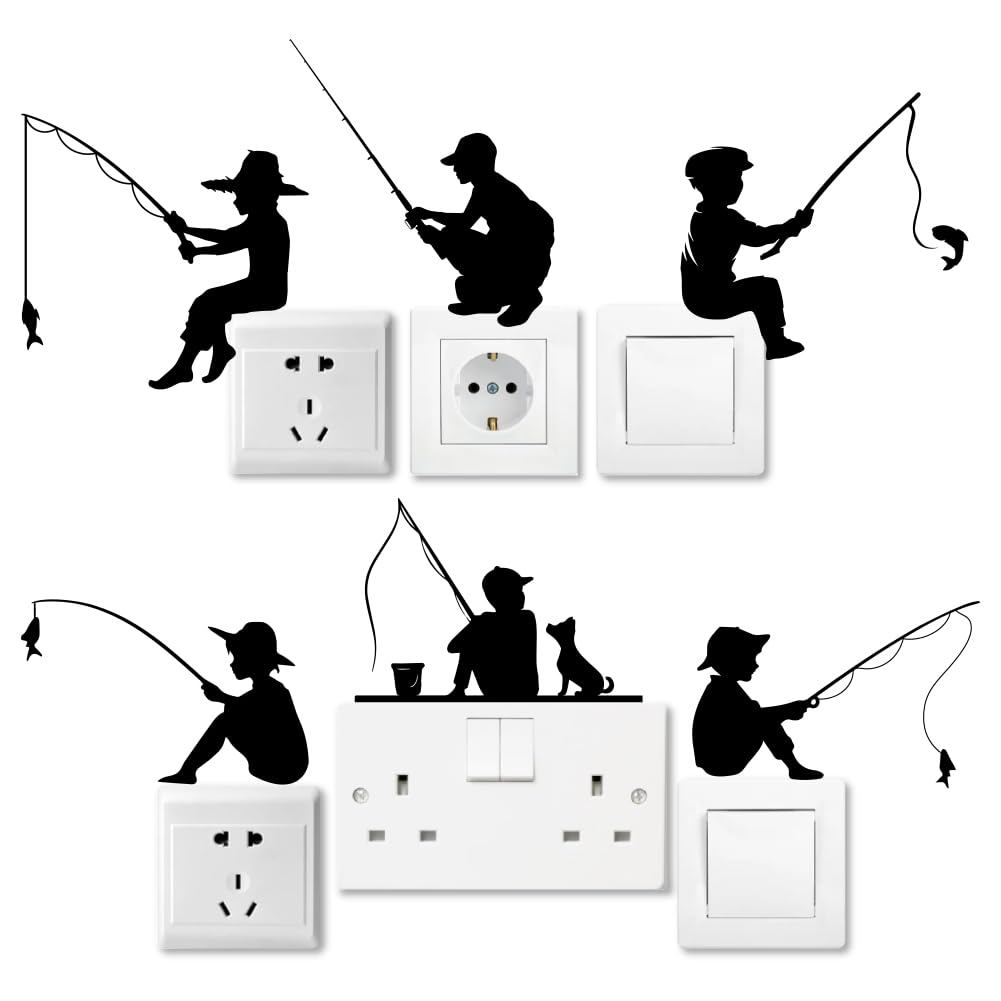 Pegatinas de pesca para interruptores que ocultan manchas en paredes y decoran enchufes