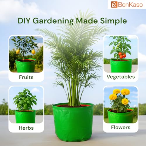 Image of BonKaso Grow Bags 6x6 Inch, Pack of 4 - Durable HDPE Fabric Planting Bags for Terrace, Balcony & Kitchen Garden, Perfect for Growing All Vegetables, Leafy Greens, Fruits, and Herbs Easily at Home