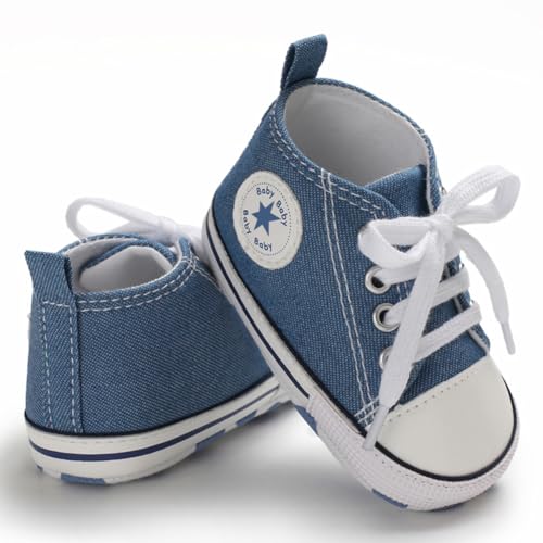 Image of Unisex Baby Girls Boys Canvas High-top Shoes, Newborn Infant Anti-Slip Soft Sole Frist Walking Breathable Sneakers