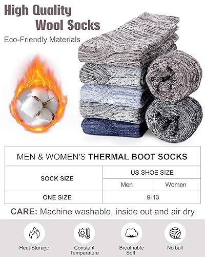 Toulite 20 Pairs Wool Socks Men's Bulk Thick Thermal Warm Winter Warm Camping Hiking Soft Boot Crew Socks for Cold Weather3