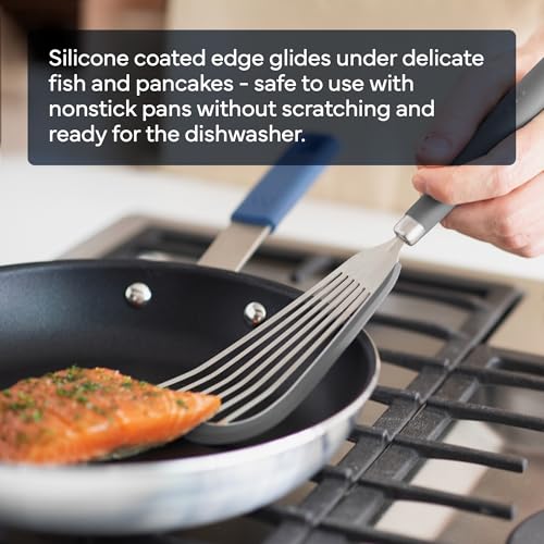 Image of Misen Fish Silicone Spatula - Slotted Turner for Cooking - Perfect for Frying - Heat Resistant - Dishwasher Safe -1mm Thick Flexible Flipper - Soft Silicone Grip Handle for Easy Use