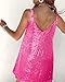 MIYIEONZ Women Sequin Sexy V Neck Shift Dress Sparkly Glitter Sleeveless Short Flowy Loose Party Night Out Club Dress Rose Red