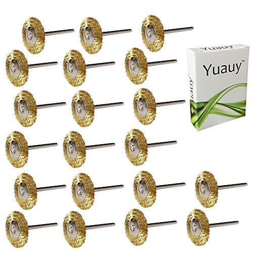 Yuauy 20 Stück Messingdrahtbürsten T-förmige Räder Polieren 2,5 cm Durchmesser mit Schaft 1/8 Zoll für Rotationswerkzeuge Cover