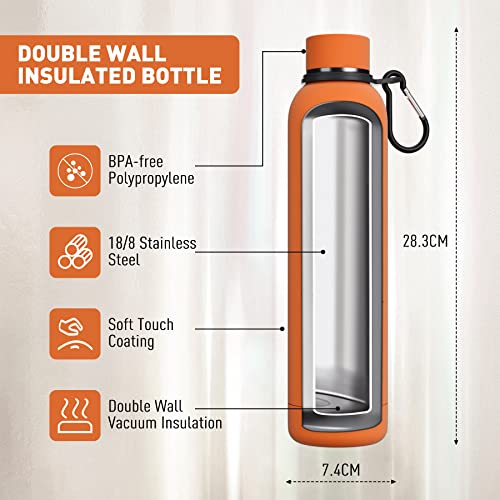 Exllena Insulated Water Bottle 1L with Buckle, Double Wall Stainless Steel, 12 Hrs Hot/24 Hrs Cold, BPA Free for Gym Camping - Image 3