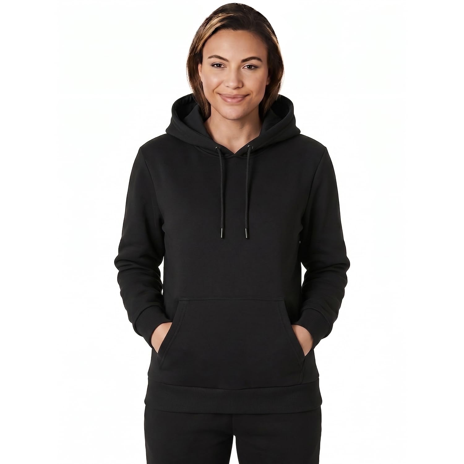 Light & Shade Women’s Fleece Pullover Hoodie with Pocket Soft Hooded Sweatshirt with Drawstring Casual Lounge & Gym Wear (Black, XS)