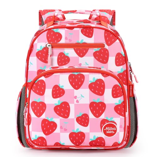 mibasies Kids Backpack for Girls: Girls Backpack 5-8 - Kindergarten Elementary School Bookbag for Girl - Strawberry Red