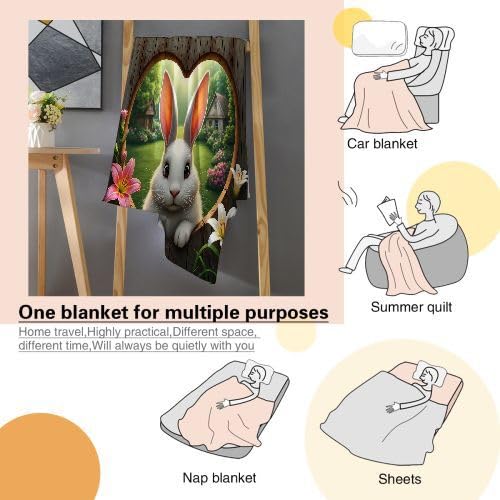 Manta Polar Cama 150 Conejo Blanco Adulto, Plaid Mantitas Sofa para Cama Suave y Peluda de Doble Cara, Manta de Sofá de Cama o de Sala de Estar - 220x240 cm