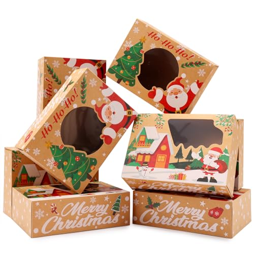 CHOUNYEE Christmas Cookie Boxes, Brown Kraft, 24 Pack, 8.25"x6"x2.75"