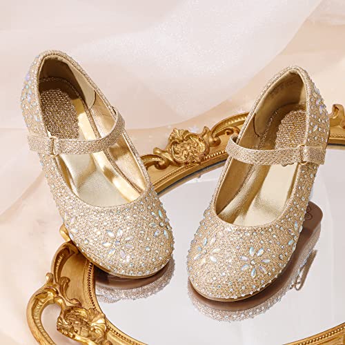 Dream Pairs Girl's Dress Shoes Mary Jane Rhinestone Buckle Strap Ballerina Flat Angel-66 Gold Size 5 Toddler #TOP3