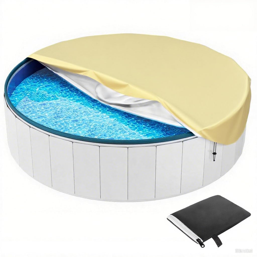 Round Pool Cover, Solar Cover for Above Ground Pools, Heavy Duty Swimming Pool Cover Protector, Strong Tear Resistant Pool Cover Ideal for Waterproof and Dustproof,Beige,21FT/252 x8