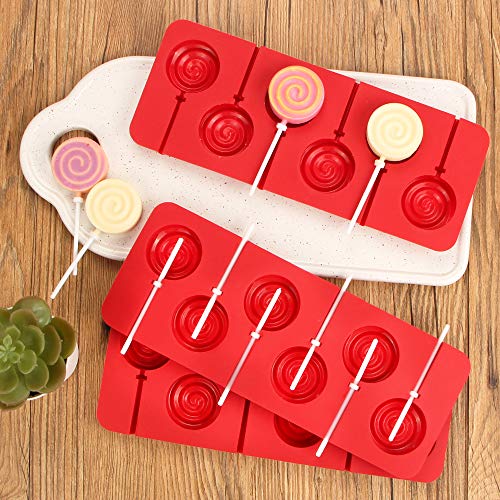 Webake Lollipop Mold With Sticks 3 Pack Sucker Molds Chocolate Hard Candy Molds Silicone 6 Cavity Swirl Lollypop #TOP3