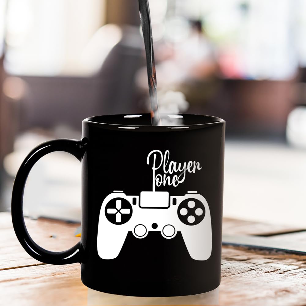 Fatbaby Mug avec inscription « Player One Player Two Gamer » - Cadeau pour couple - Cadeau pour petit ami, petite amie, Saint-Valentin, anniversaire, Noël - 325 ml