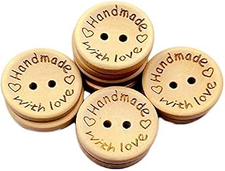 20mm Handmade with Love Buttons,100 Pcs Natural Wooden Button Sewing Scrapbooking DIY Craft