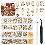2630Pcs Champagne Gold Nail Rhinestones 120 Multi Shapes Crystal Flatback Rhinestones Gems +2510 Rou