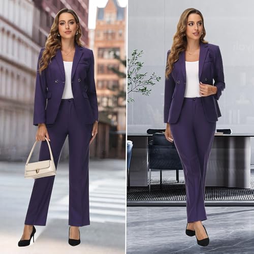 Women's Plaid Suit 2 Piece Set Work Dresses Blazer Pants Suiting for Women Office Outfits3