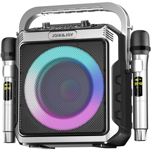Portable Karaoke Machine, with Wireless Microphones, Bluetooth Party Speaker with LED Lights, Loud Subwoofer, USB/AUX, Outdoor Karaoke Speaker for Adults & Kids, Home & Party