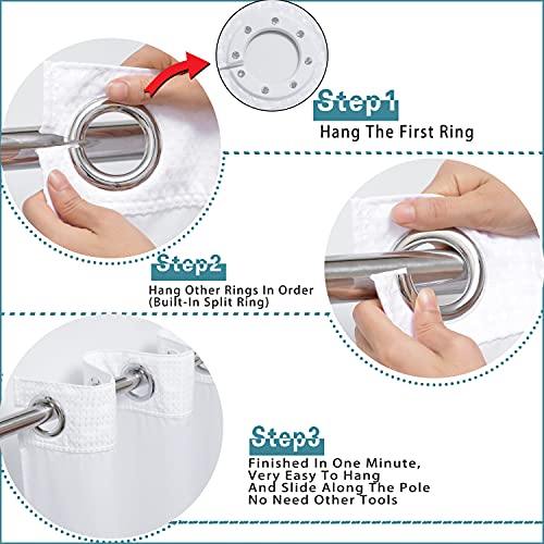 Hotel Grade Fabric Shower Curtain Set With Snap In Liner For Bathroom With See Through Top Window, Waffle Weave Shower Curtain, White, Machine Washable (Waffle-White,71W X 74H) #TOP3