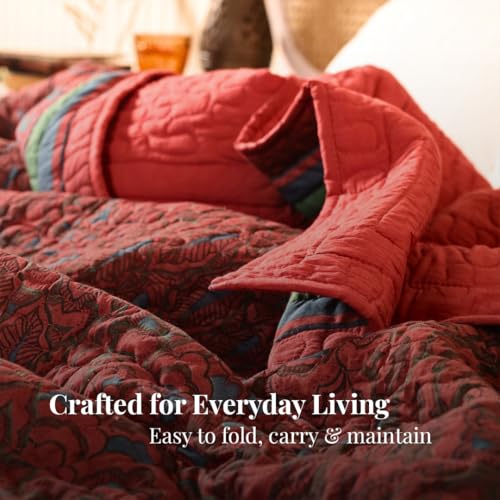Image of Peepul Tree 100% Cotton Malmal AC Comforter 90x108 Inches, Queen Size Best for Summers Lightweight, Soft, Breathable & Reversible AC Blanket for Double Bed, Brickred & Navy