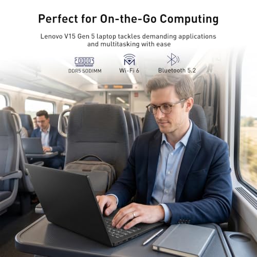 Image of Lenovo V15 Gen 5 15.6 inch FHD Business Laptop, 8GB DDR5 RAM, 1TB Storage | Intel Core i3 6-core (>R3 7320U), W11 Pro, AI Copilot Key, Webcam w /Shutter, Security Chip Discrete TPM 2.0, Black, w / Mouse