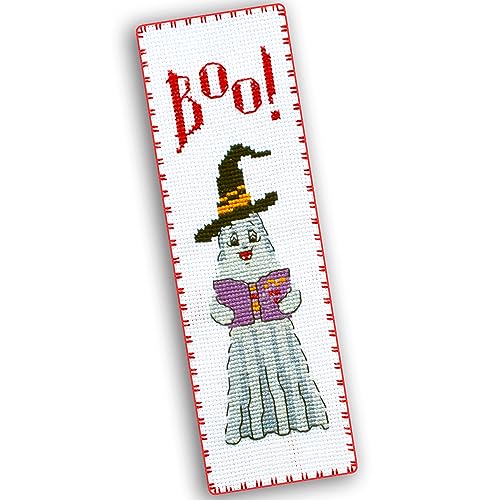 Image of Povitrulya Boo! Halloween Counted Cross Stitch Bookmark Kit - DIY Embroidery Set for Adults