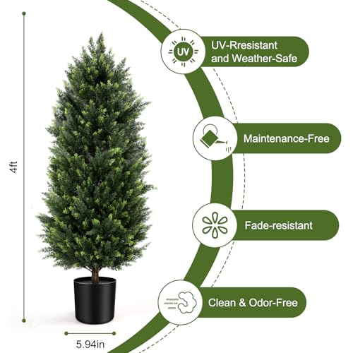 Image of Artificial Cedar Topiary Trees 4FT Set of 2 Potted Outdoor Cypress Tree