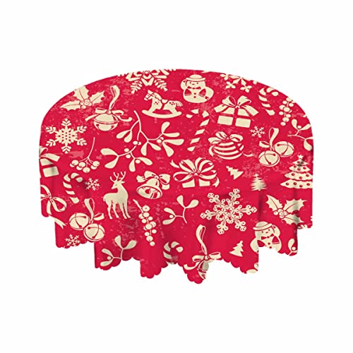 Aoyego Christmas Background Round Tablecloth 60 Inch Tablecloth Snowman Reindeer Bell Berry Background Table Cloth For Dining Tables, Parties, Wedding And Banquet Decoration #TOP4