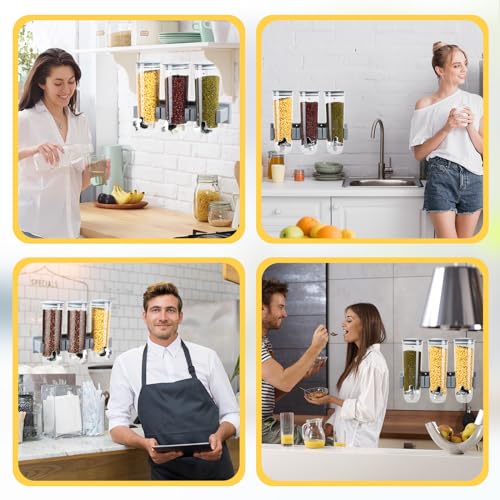Nitial 3 Set Cereal Dispenser Wall Mounted Triple Dry Food Dispenser with 9 Cup Wall Mount Triple Candy Dispenser Snack Dispenser for Store Oatmeal Grain Coffee Beans Nuts Kitchen 39 oz(Gray)