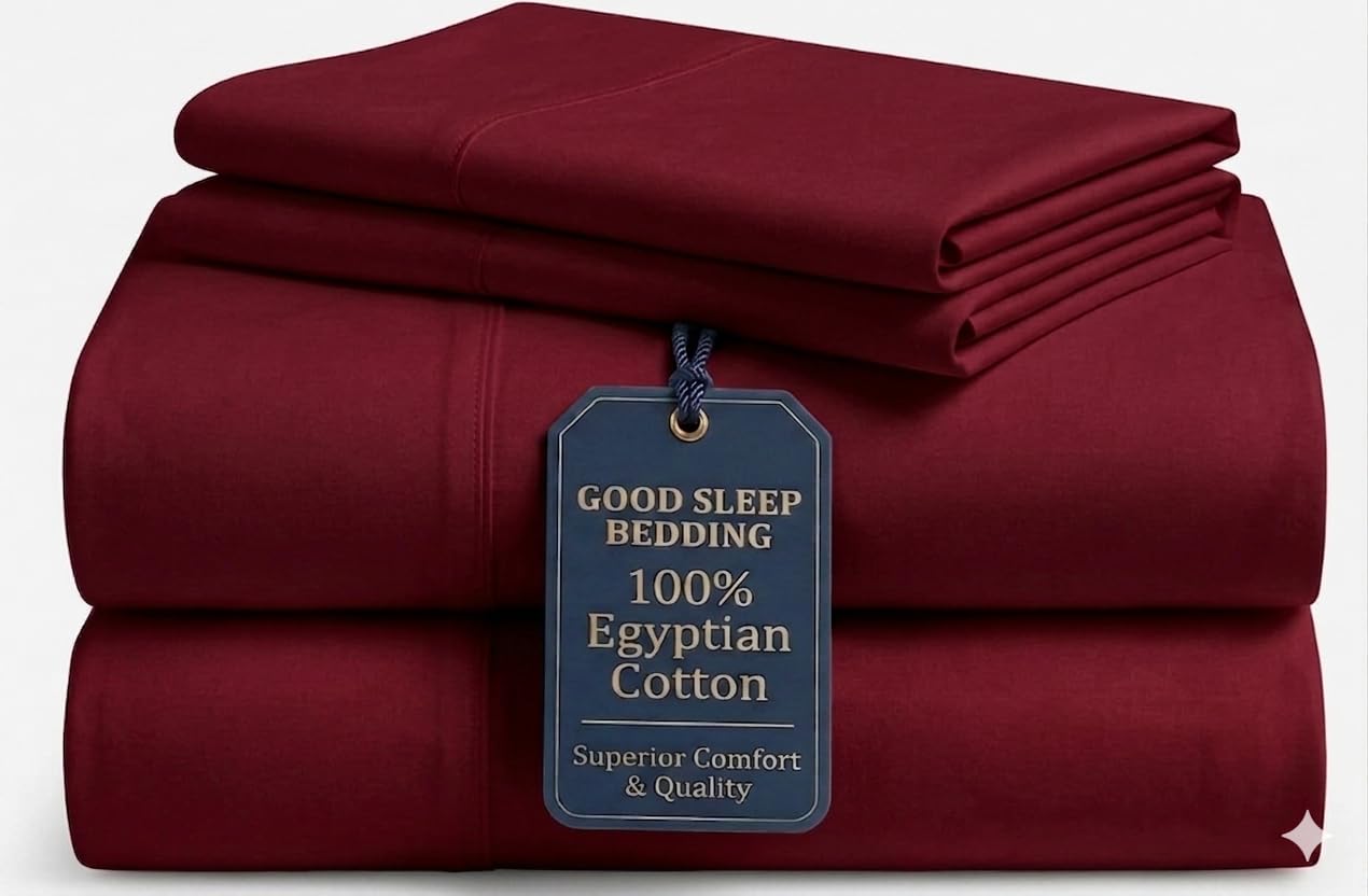 100% Egyptian Cotton Sheets Queen Size, 4 Pc Burgundy Queen Bed Sheets