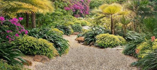 Vibrant Herbaceous Border Garden Mural, Tapestry & Curtain Waterproof Outdoor Wall Hanging, Tropical Gravel Path Wall Art & Fence Decor 157.48 inches x 70.87 Inches - Image 2