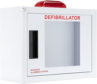 Standard, Alarmed and Strobed AED Cabinet, Compact. Fits Many Defibrillators on The Market. Measures 11.63" H x 14.75" L x 6.75" D. Essential Storage for Indoor AEDs.