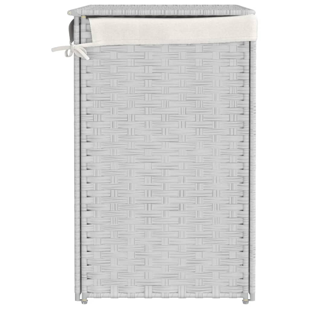 Mangloder - Cesto para la colada con 2 compartimentos, color blanco, 53 x 35 x 57 cm, polirratán, con tapa, asa y bolsa interior extraíble, plegable, para cuarto de baño, lavandería, ahorro de espacio