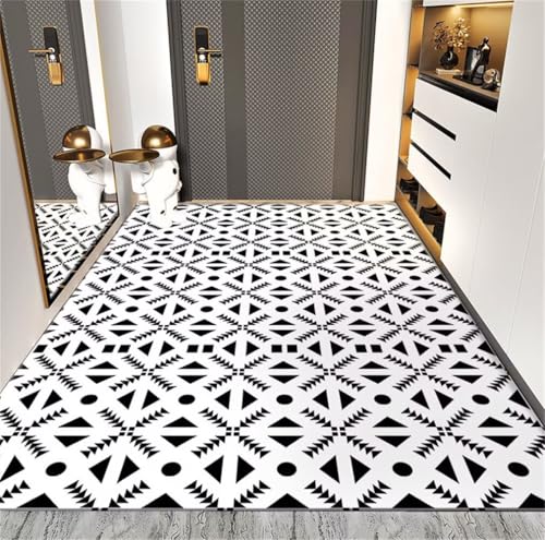 Tapis géométrique moderne noir et blanc cassé lavable 50x80 - 2