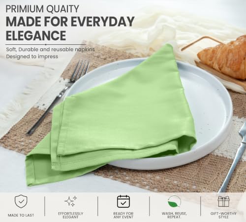 Image of Ruvanti Cloth Napkins Set of 12, Cotton Enrich 18 inchx18 inch - Light Green
